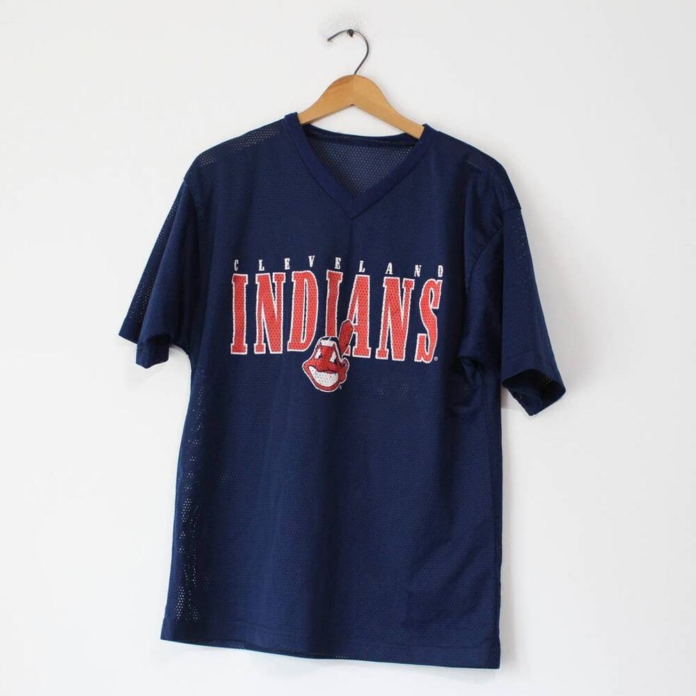 Vintage 90s Cleveland Indians David Justice MLB Jersey T Shirt Mens Medium Blue